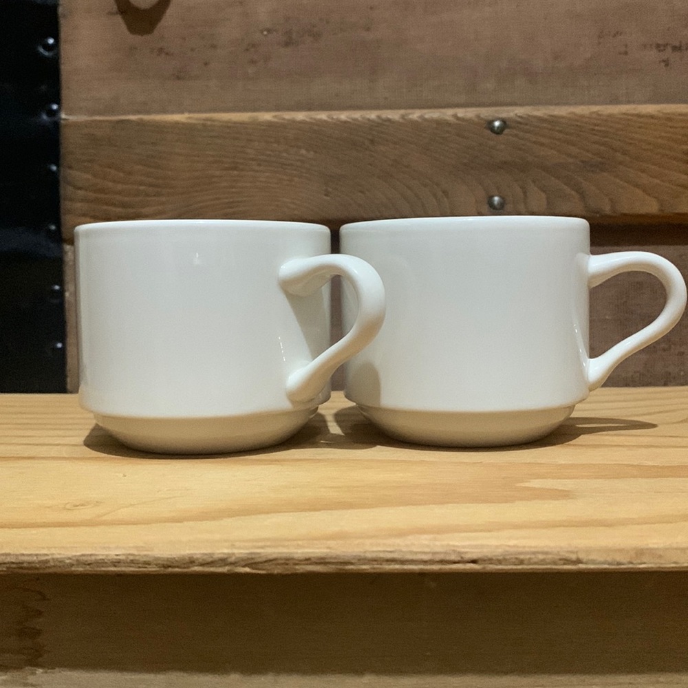 Buffalo by oneida   Set of 2. Small white mugs.  Vintage.  Heavy. Cafeware